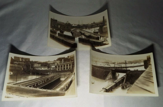 3 Seltene 1936 Grossflut B & W Bilder Eisenbahn Versandhof Unter Wasser Lesen!!