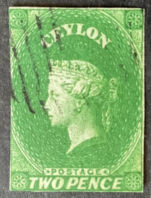 Ceylon 1857 + 2d green stamp vfu