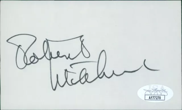 Robert Mitchum Actor Signed 3x5 Index Card JSA Authenticated