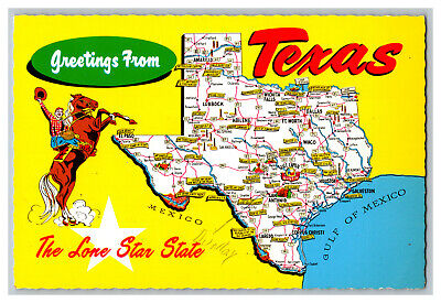 Postcard Greetings From Texas The Lone Star State Continental View Map Card