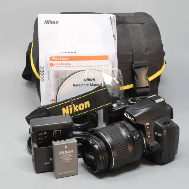Kit de cámara réflex digital Nikon D3000 10,2 MP con lente AF-S DX 18-55 mm - ¡10 K clics!