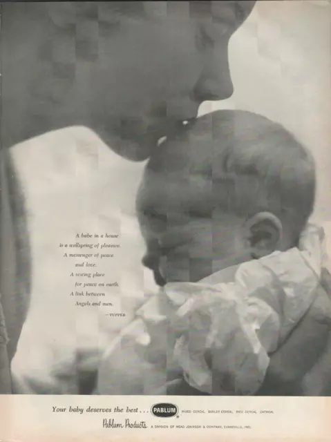 1955 Pablum Baby Mixed Cereal Mother Kiss Barley Rice Oatmeal Vintage Print Ad