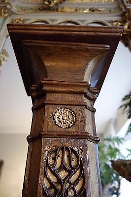 19C English Gothic Carved Oak Gilded Polychrome Pedestal 5