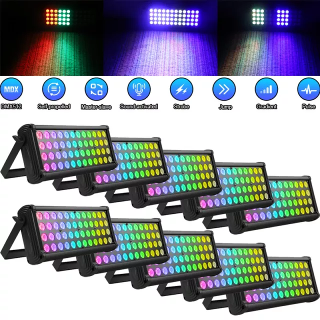 8Pcs 48 LED 200W RGB Wall Washer DMX Stage Light Show Strobe DJ Party Light
