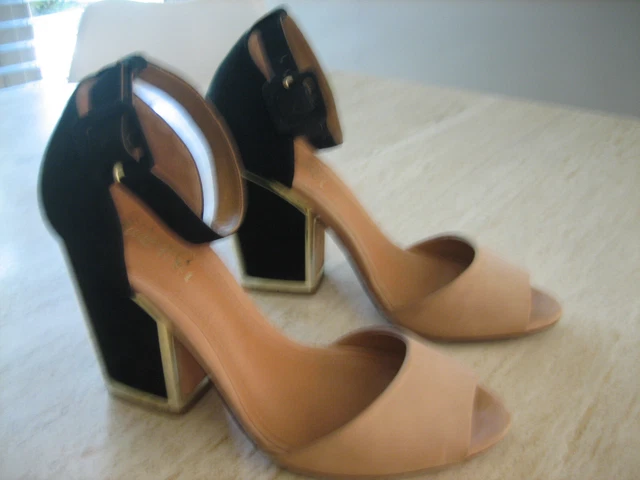 Sandales STUDIO Pour André - Cuir Bronze Doré Et Marron - Taille 35 - Talons Hauts - Occasion TBE
