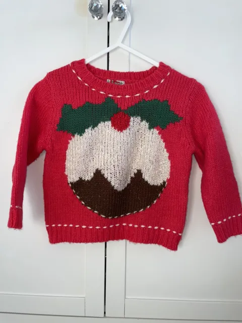 next baby girls red Christmas pudding christmas jumper 18-24 months BNWT
