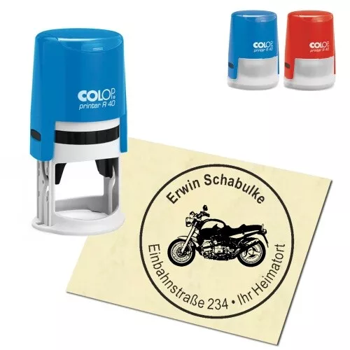 Stempel Adressstempel personalisiert - Motorrad - rund ∅ 40mm