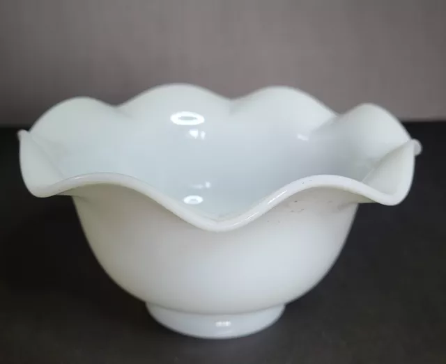 VINTAGE 8 RUFFLE WHITE MILK GLASS SHADE 2 1/4” Fitter   3” H x 5 1/2” D