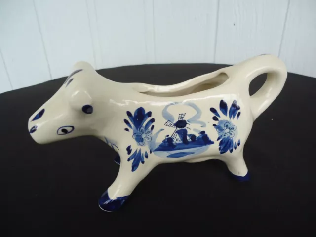 vintage delft ware pottery holland blue cow milk cream jug hand painted windmill