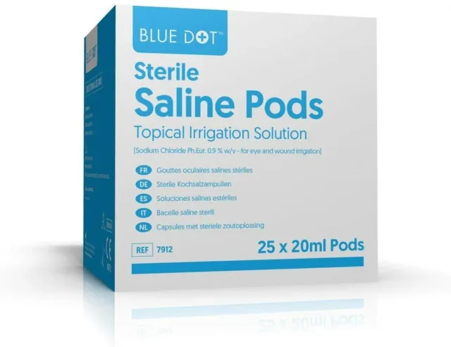 Sterile Saline Solution Eye Wound Eyewash Pods 25 x 20ml Boxed