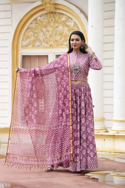 Bagru Stampato Designer Lehenga Choli Set per Donna Fascino Di Stile Etnico Moda