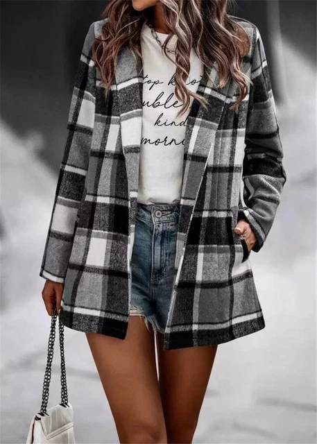 cappotto corto donna elena mirò taglie comode nero scacchi marrone con