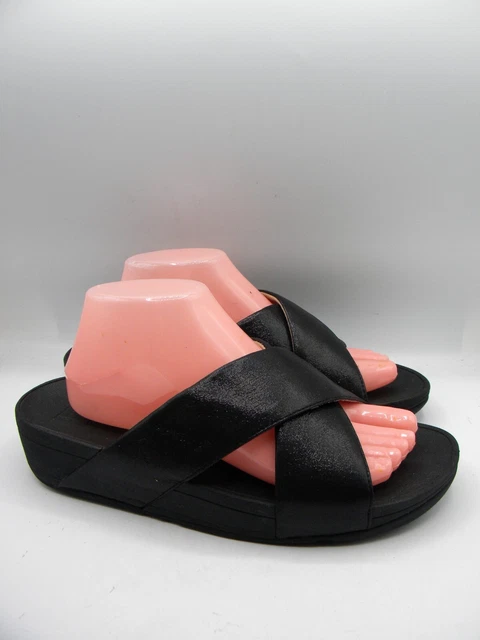 Fitflop Lulu Glitz Black Criss Cross Toning Slide Sandals Size EU 42 US 10