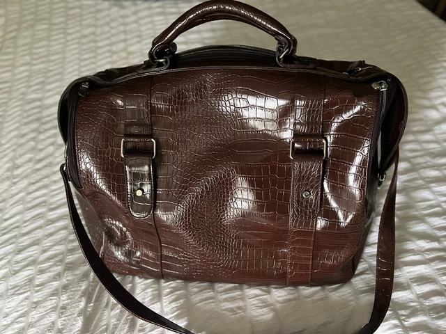 Vintage 90s Bath & Body Works Brown Faux Alligator Leather Tote Travel Bag