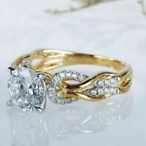 Bague de fiançailles de mariage en diamant simulé taille ronde 2 carats...