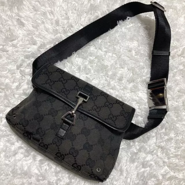 GUCCI Belt Bag waist bag GG Supreme Canvas Leather Black Authentic MBa0328