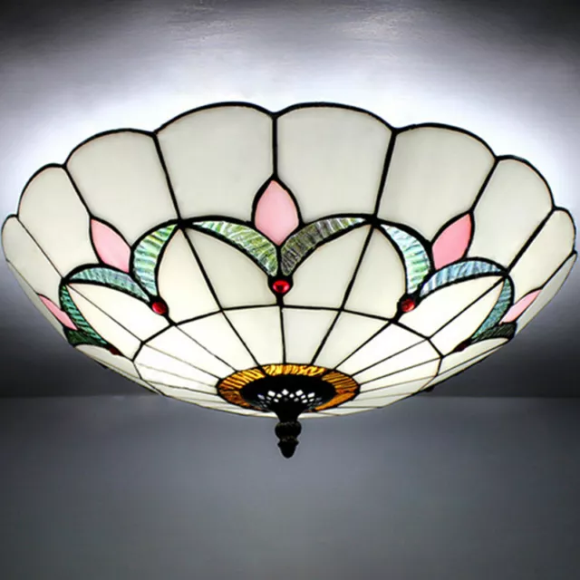 Tiffany Style Vintage Light Stained Glass Flush Mount Ceiling Lighting Fixtures