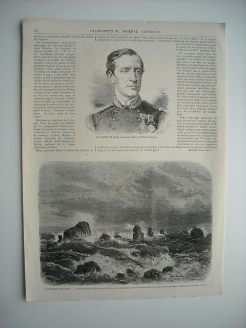Gravure 1870. Sinistres Maritimes. Naufrage De La Gorgone. Lieut Mage De L'aviso