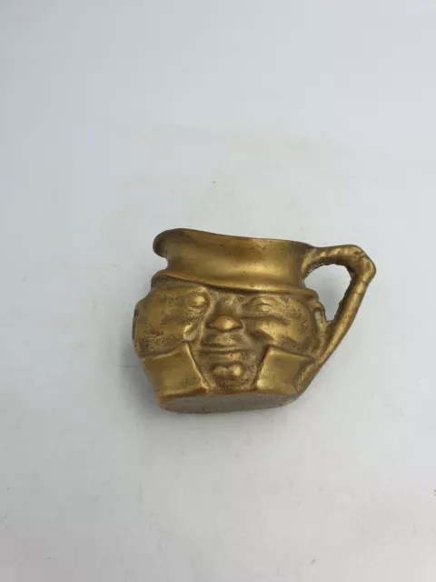 Vintage Solid Brass Heavy Small 2.25" Toby Smiling Man's Face Shaped Jug Jar