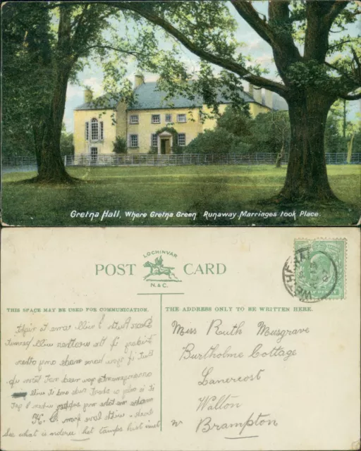 Gretna Hall 1907 Wetheral SOTN Cancel Nicholson & Cartner Lochinvar