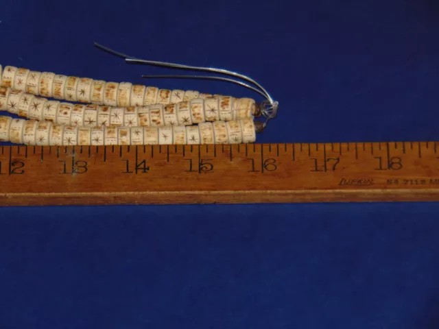 Hand Carved Etched White Wood Bead Strings 16 Inch Lot of 3 NOS 4