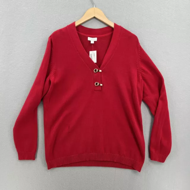 Charter Club Womens Red Knit V-Neck Sweater Size 1X NWT Cotton Blend (FLAW)