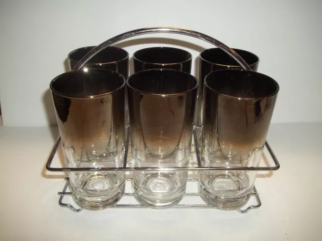 Set 6 Queens Lusterware MCM Style Silver Fade Highball Glasses Barware Vintage