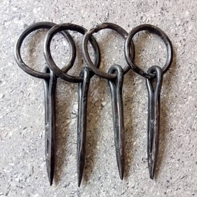 4 Unit Antique Wrought Iron Tethering Ring on Pin Game Hook Blacksmith Hardware