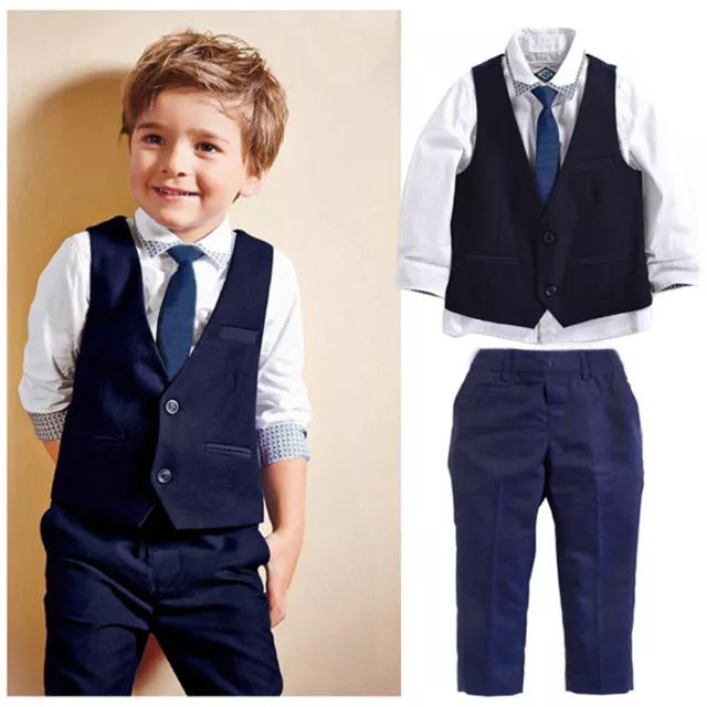 Toddler Baby Boy Kid Tuxedo Suit Vest Shirt+ Pants Gentleman Suit Outfit Clothes