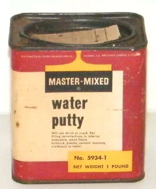 Vintage Master Gemischte 1 Pfund Wasser Putty Karton Dose Sears Roebuck