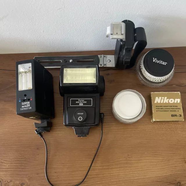 Vivitar 283 Auto Thyristor Sunpak 311 Flash Soligor Pistol Grip Nikon BR-3 More