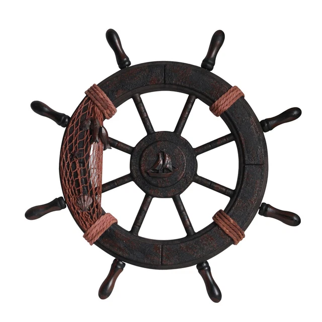 Décoration murale de roue de bateau en bois