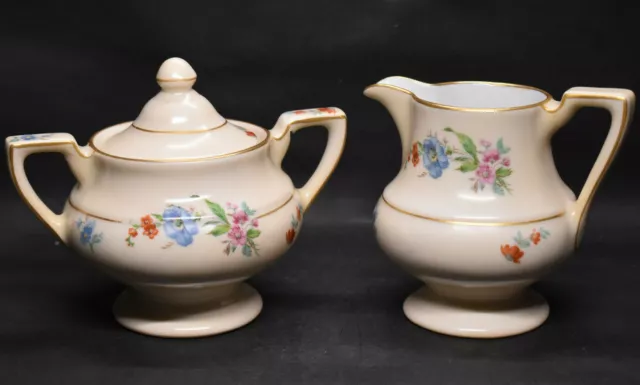 Vintage Fraunfelter Porcelain Sugar Bowl & Creamer 2639 Royal Rochester Floral