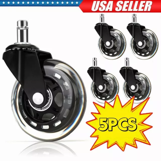 Office Chair Casters Rubber Replacement Wheels, Rollerblade Style, Set of 5