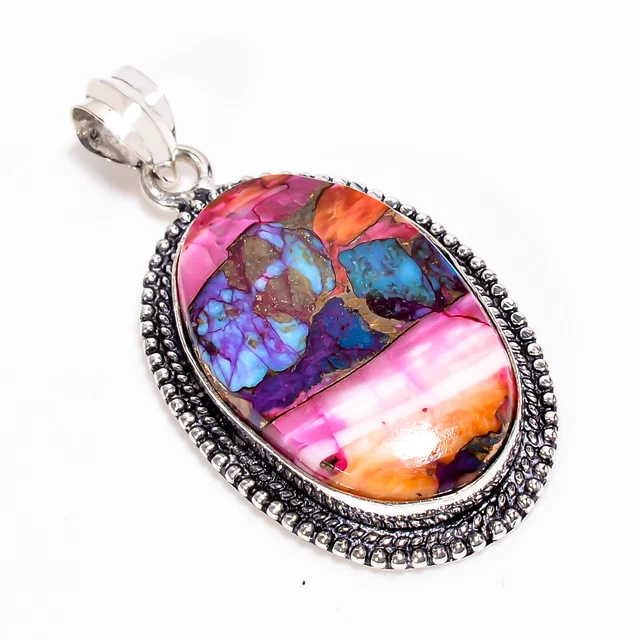 Oyster Turquoise Vintage Style Handmade 925 Sterling Silver Pendant 1.9" GSR3827