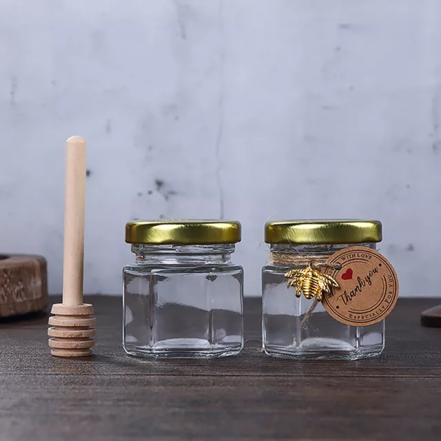 45ml Sechskant Mini Glas Honiggläser mit Holzbienen --Bienenanhänger Jutes Seil