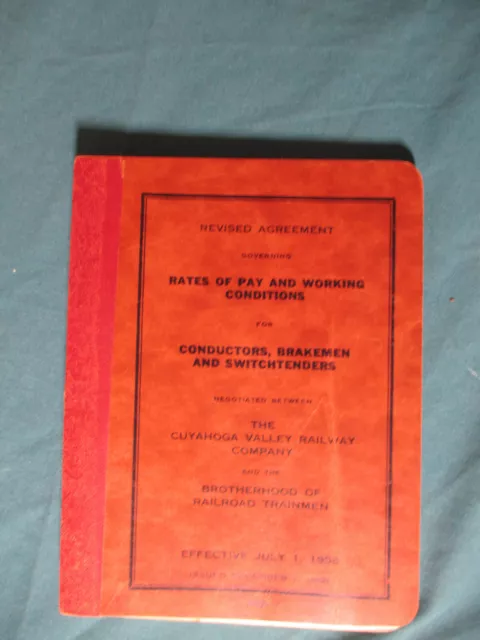 1958 PAY RATES Rule Book CUYAHOGA VALLEY RAILWAY Brotherhood Trainmen # 2867