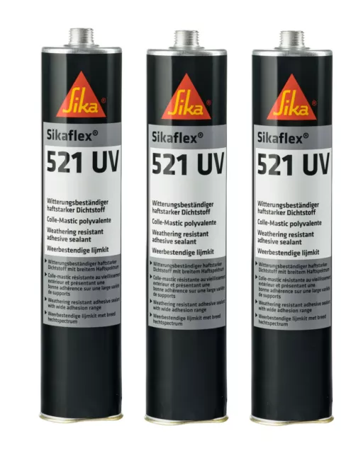 3 x Sikaflex 521 UV schwarz 300ml Polyurethan Hybrid Dichtstoff