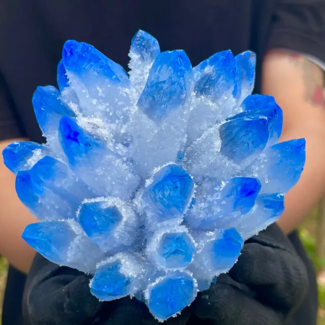 2.17LB New Find sky blue Phantom Quartz Crystal Cluster Mineral Specimen Healing