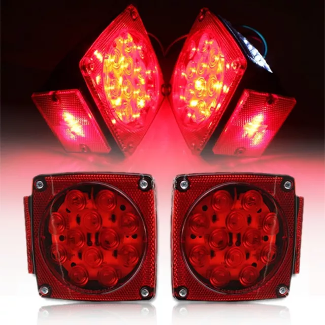 1 Pair Car Rear LED Submersible Trailer Tail Lights Waterproof Kit Boat Truck