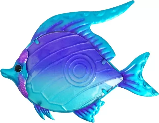 Comfy Hour Under The Sea Collection 10" Purple Blue Metal Art Fish Wall Decor