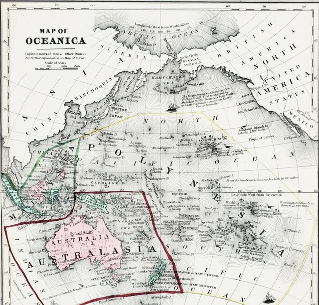 1853 Oceanica Map Australia Hawaii New Zealand Philippines Borneo ORIGINAL