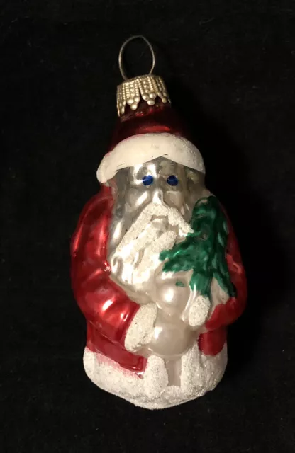 Vintage Santa Claus with Tree Christmas Ornament Glass, Made in West Germany