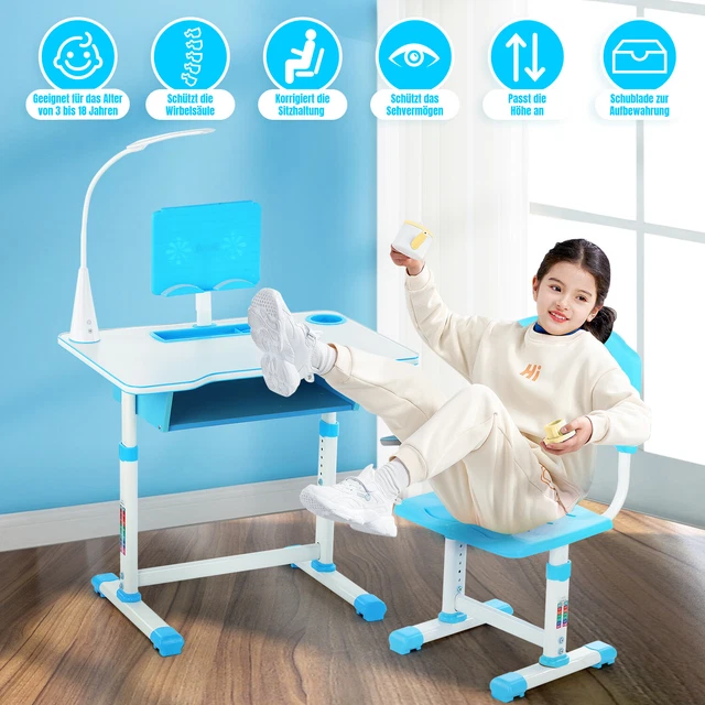 Scrivania bambini regolabile tavolo da studio & sedia con lampada LED Psnfsxk