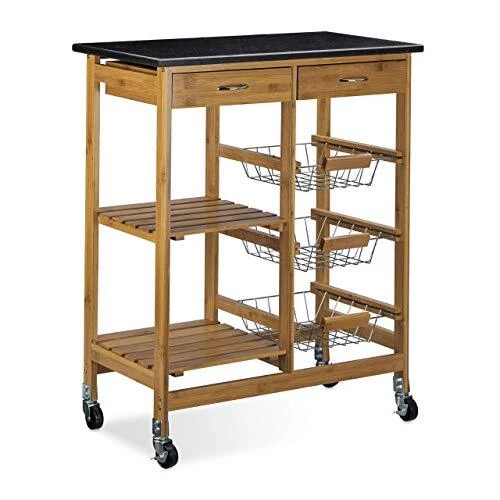 Relaxdays 10020314 Alfred Desserte de Cuisine Bambou Marron 375 x 675 x 825 cm