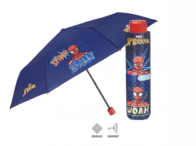 Ombrello Pieghevole Bambino Spiderman Marvel Antivento con Struttura Rinforzata