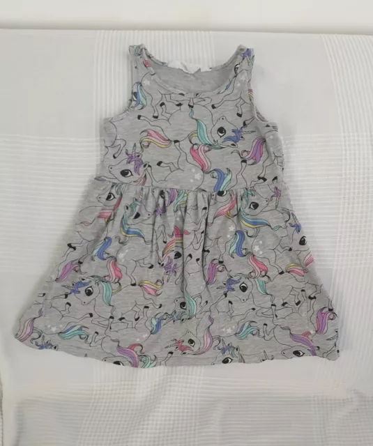 Abito smanicato grigio con fantasia di unicorni in cotone, H&M, taglia 2/4 anni