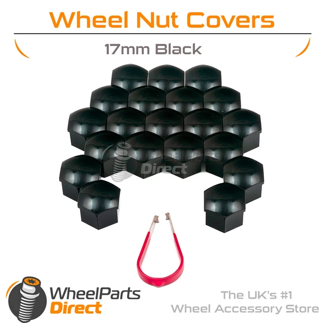 WHEEL NUT COVERS FOR PEUGEOT 108 208 308 2008 3008 5008 17mm LOCKING CAPS BLACK