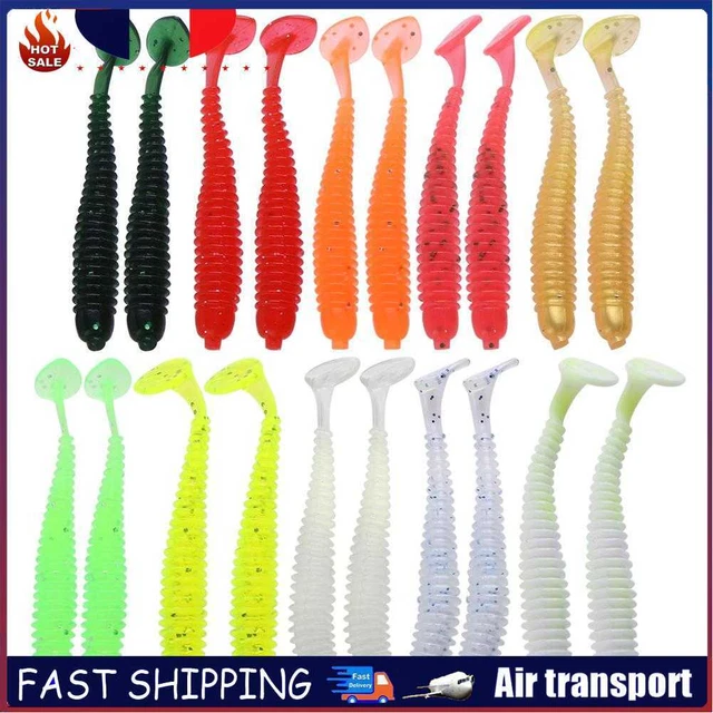 20pcs 2Go/7,5 cm T-queue souple PVC ver pêche leurres appâts de nager 10 couleur