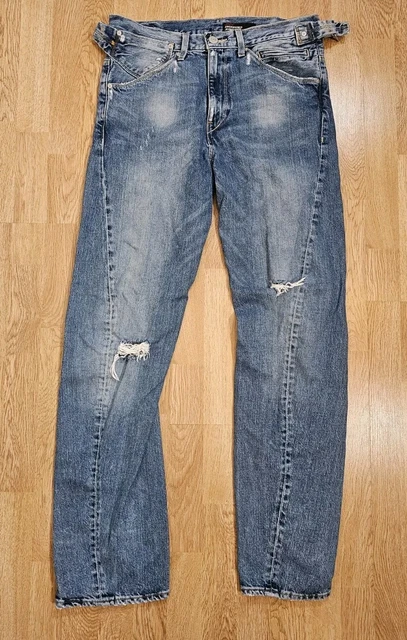 Jeans Cargo Utility Preme Uomo 34x34 Bianco Effetto Invecchiato, Denim Semi Impilato Y2K, Taglia Regolare
